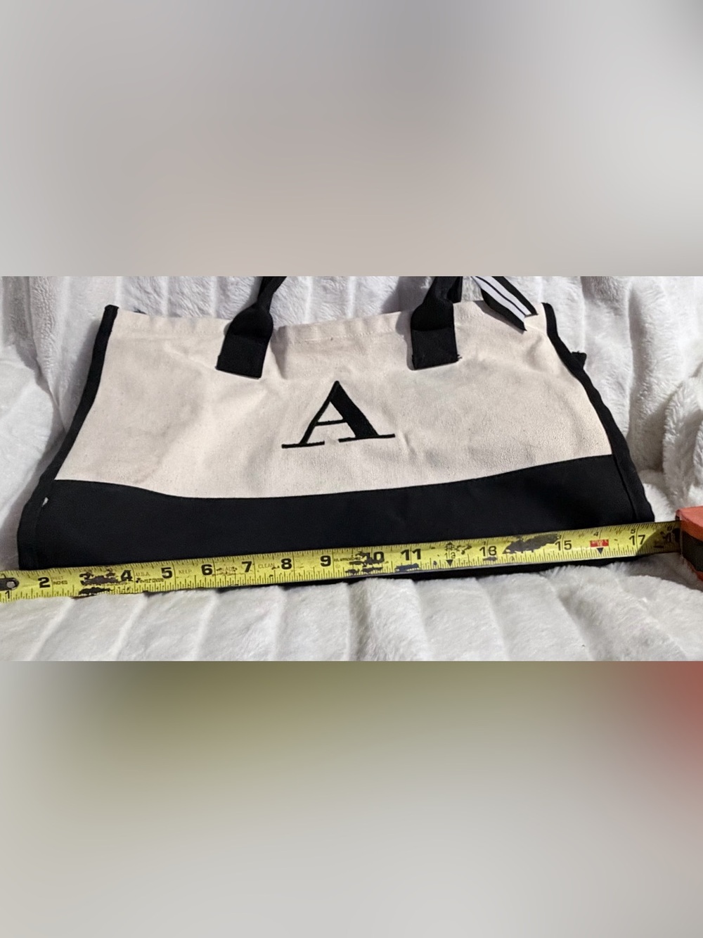 Monogram Canvas Tote Bag in Black and Cream - Picture 7 of 10